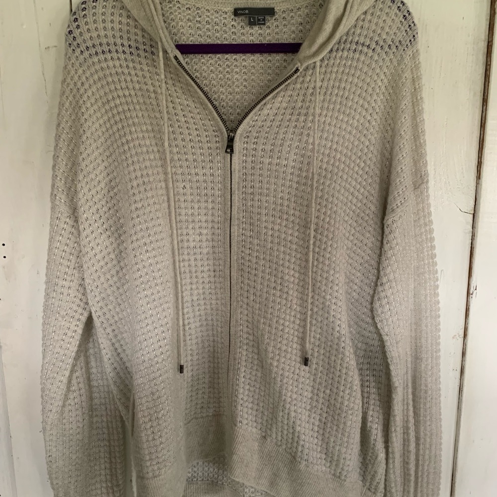Vince Large open knit cashmere zip up sweater